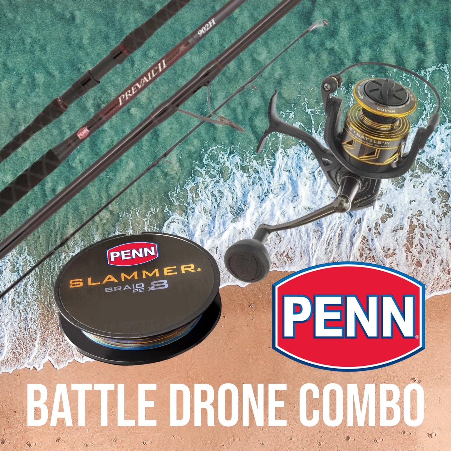 Penn Battle 4 10'000 / Prevail 2 12Ft 37Kg Drone Combo - Bonus Braid 65Lb 500M
